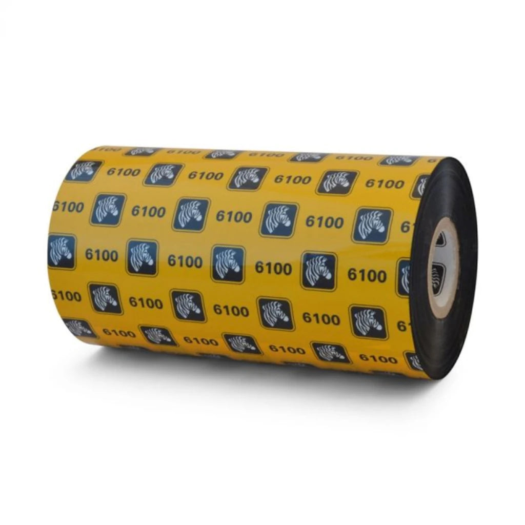 Cinta Zebra de cera/resina 110 mm x 450 mts modelo 6100 nucelo de 1 pulgada 6 pzs por caja