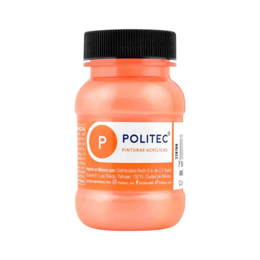 Pintura Acrilica Politec Naranja Matalico 100ml No 508 Caja c/6 piezas