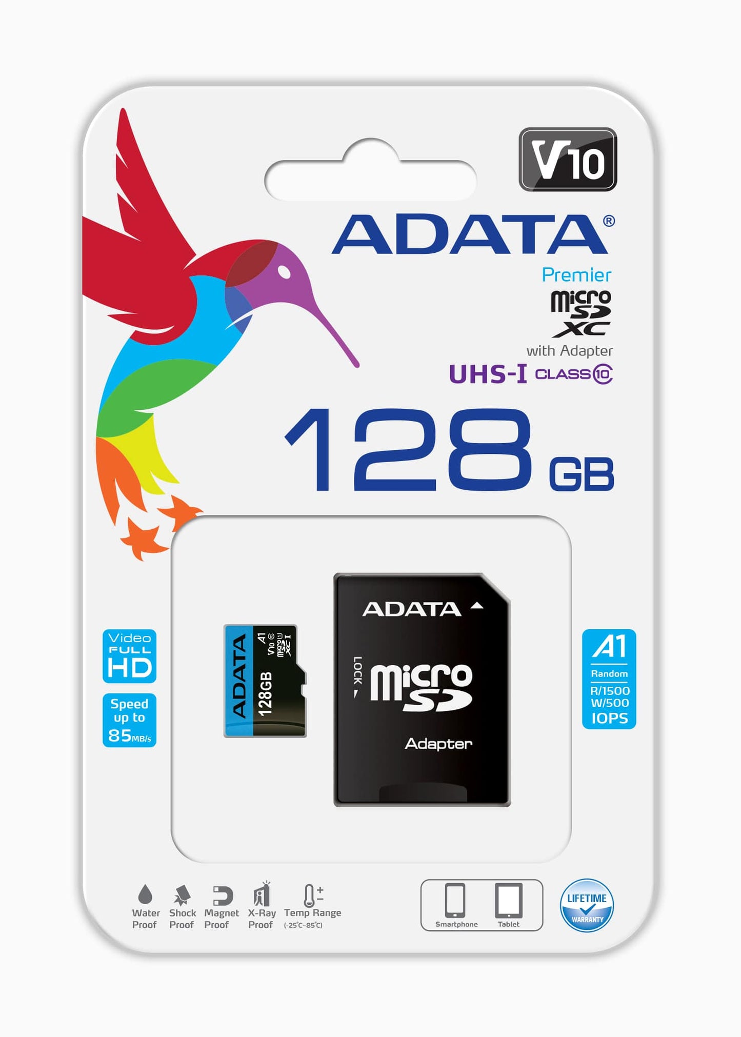 Memoria Micro SD Adata 128GB /V10 F HD / Clase 10 A1/ Azul