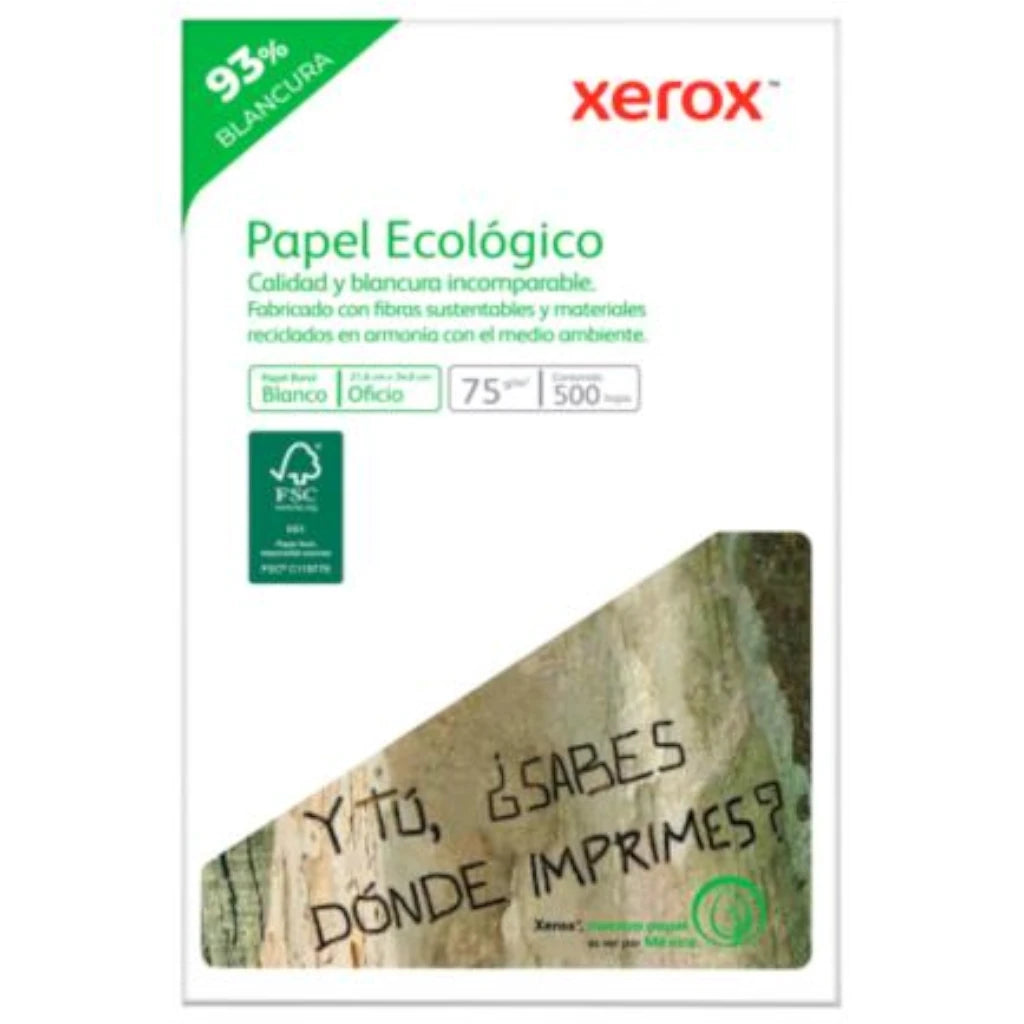 Papel Bond Ecológico Xerox 75g Oficio | Blancura 93% | Caja 5000 Hojas