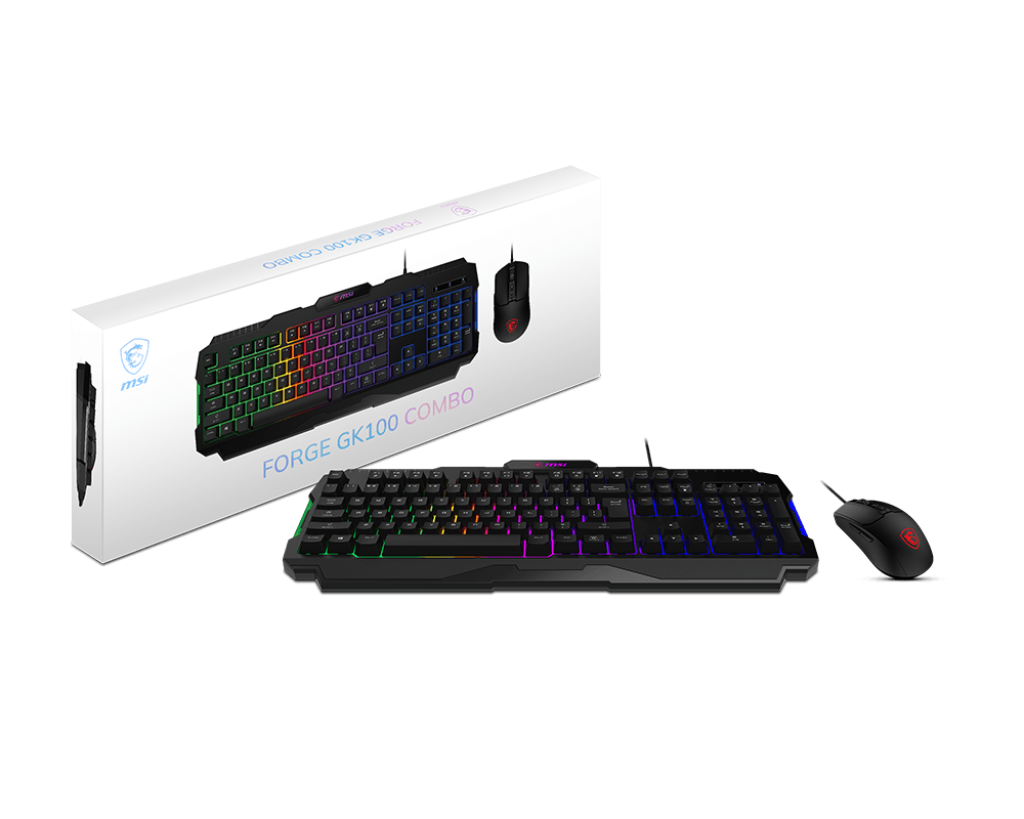 Kit Gamer Teclado y Mouse MSI FORGE GK100 Alámbrico USB Negro Español Membrana RGB
