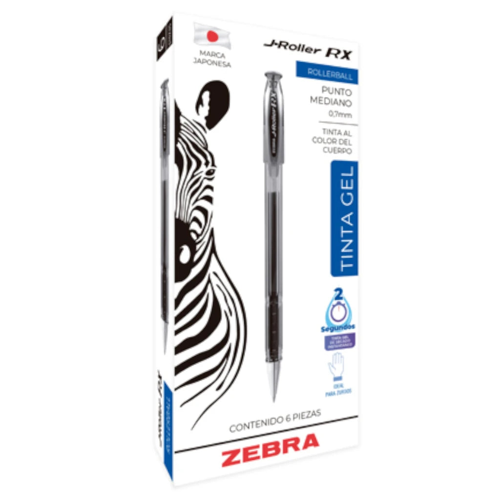 Bolígrafo Zebra J Roller RX Punto Mediano 0.7mm Tinta Gel Color Rojo C/6 Pzas