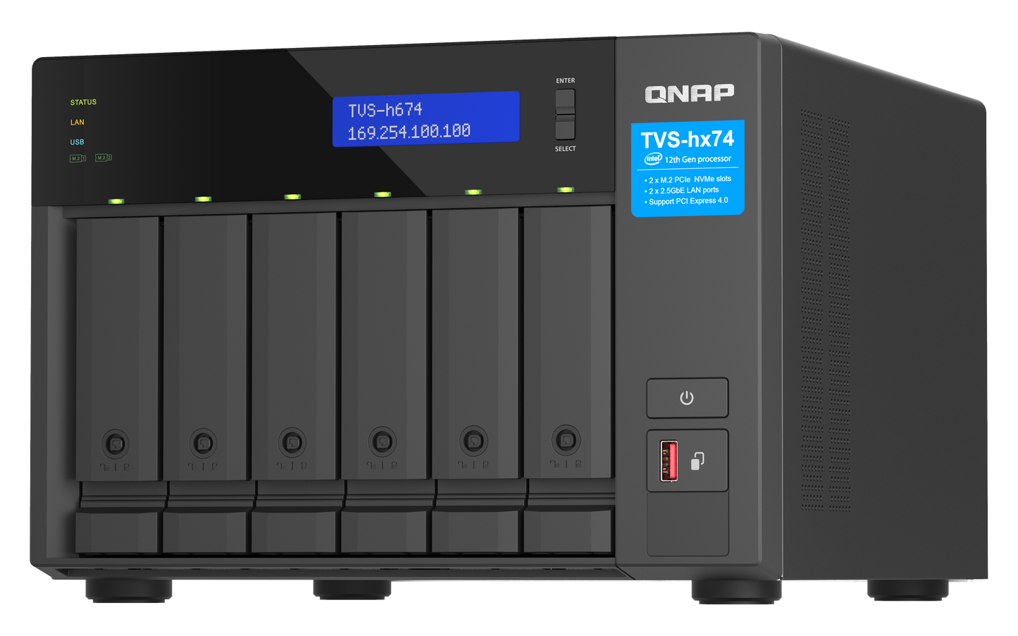 Unidad NAS QNAP TVS-h674 de 6 Bahias Intel Core i5 12400 hasta 4.4 GHz 32GB DDR4 2.5 GbE No incluye Discos