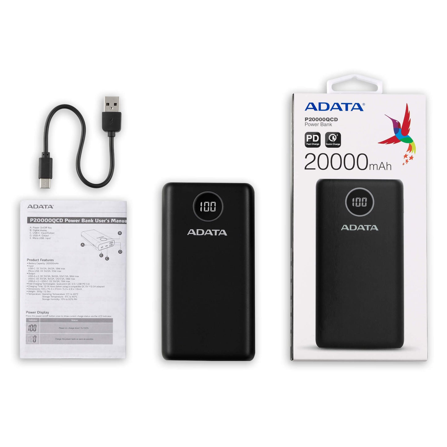 Power Bank Adata P20000QCD Digital 20000mAh Color Blanco