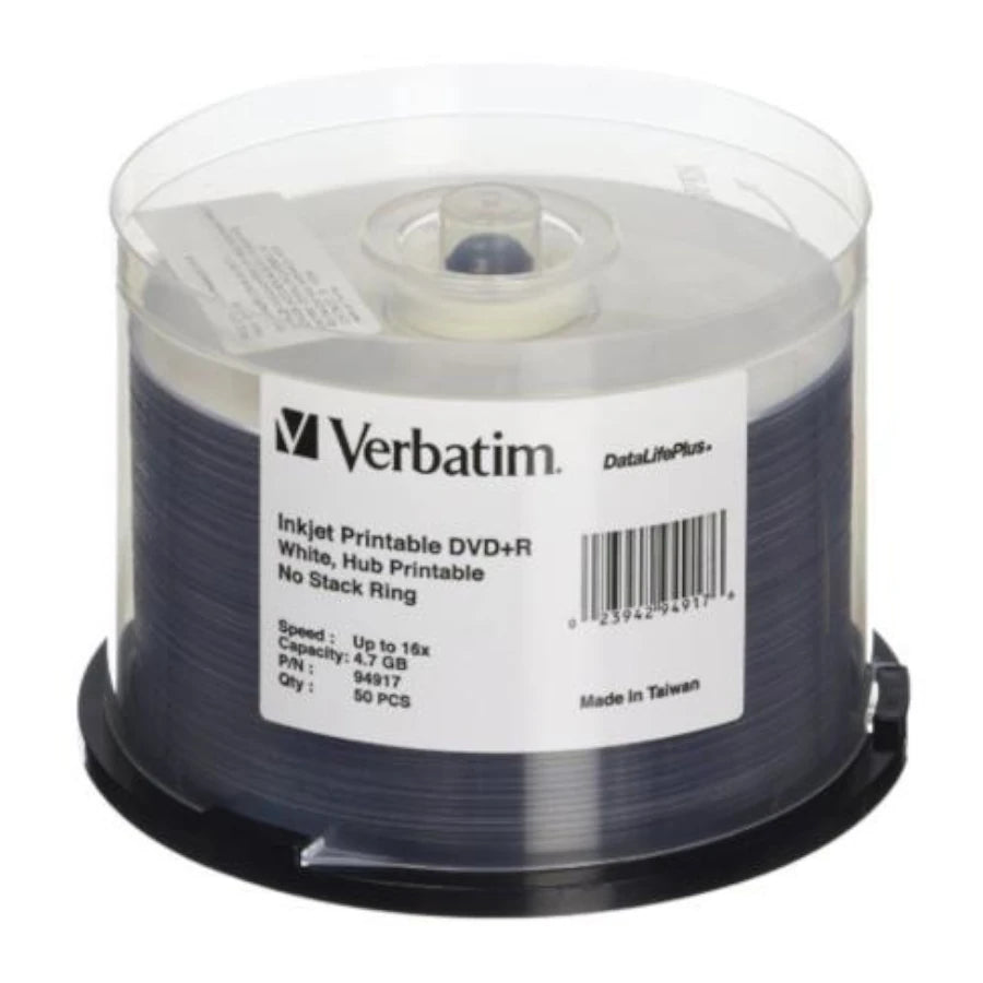 DVD+R Verbatim 4.7GB 16X DataLifePlus Blanco Imprimible con Inyección de Tinta Hub Imprimible Torre C/50 Pzas