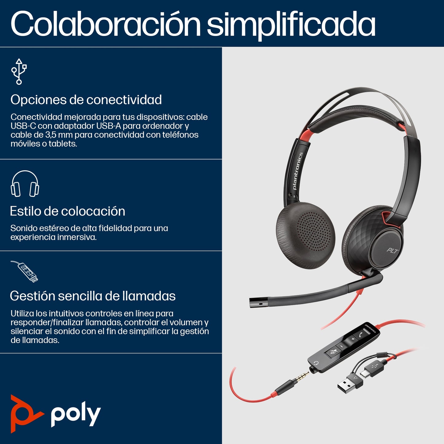 AURICULARES POLYCOM BW 5220 USB-C HS 3.5mmP +USB-C/A