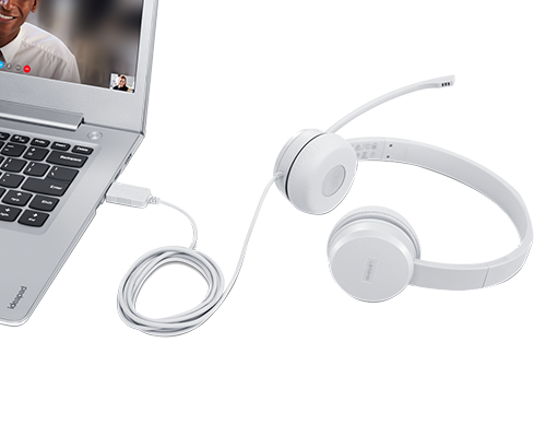 Diadema Alámbrica Lenovo 110 USB Color Nube Gris
