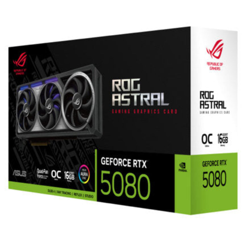 Tarjeta Video Asus ROG Astral GeForce RTX5080 OC 16GB Quad Fan ARGB GDDR7 PCIe 5.0 2xHDMI 3xDP