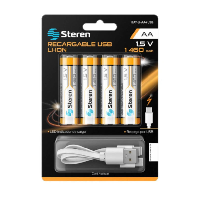 4 Baterias Recargables Steren Usb Li-Ion Aa 1460