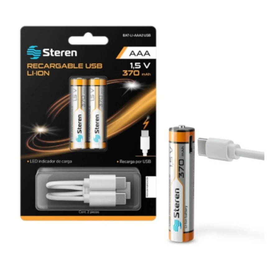 Baterias Recargables Steren Usb Li-Ion Aaa 40 2 Pzas