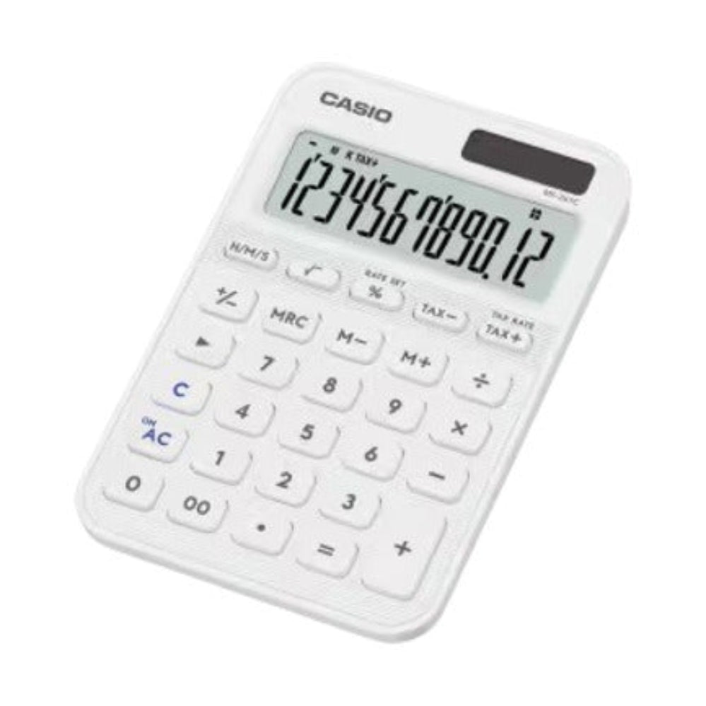 Calculadora Casio MS-20YC-WE Blanca De 12 Dígitos Pantalla Extragrande Solar Y Batería