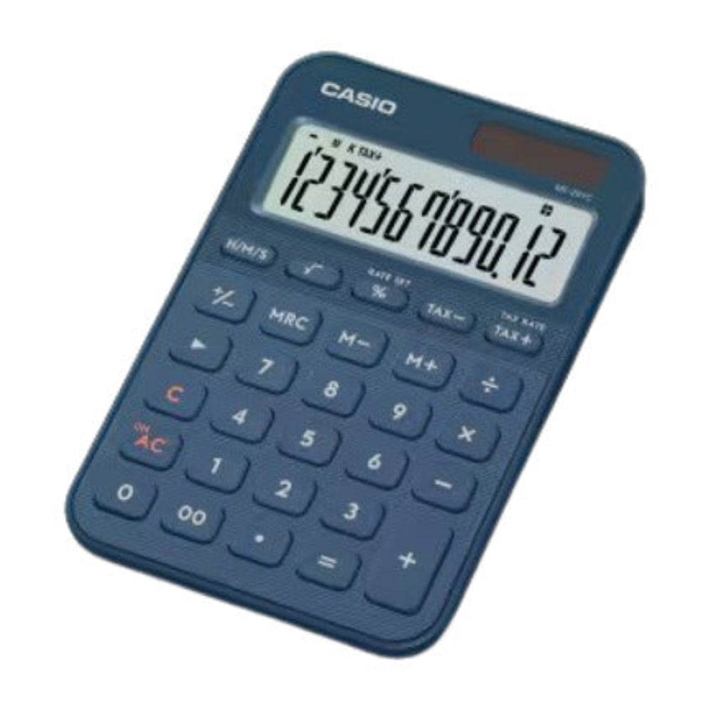 Calculadora Casio MS-20YC-NY Color Azul Marino De 12 Dígitos Pantalla Extragrande Solar Y Batería