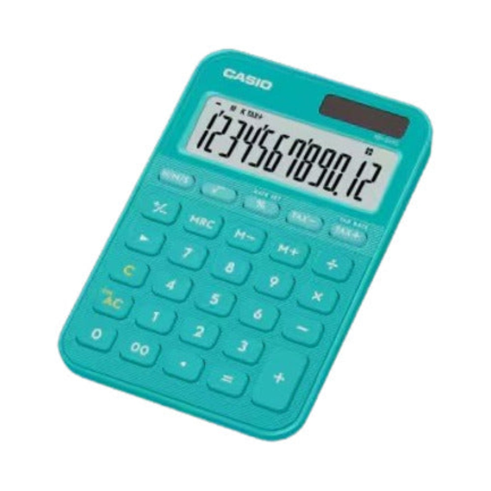 Calculadora Casio MS-20YC-TU Color Turquesa De 12 Dígitos Pantalla Extragrande Solar Y Batería