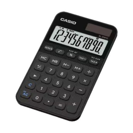 Calculadora Casio De Bolsillo SL-310YC-BK Color Negro De 10 Dígitos Pantalla Extragrande Solar Y Batería