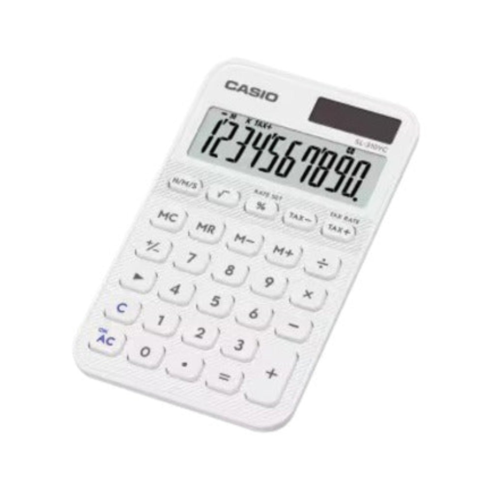 Calculadora Casio De Bolsillo SL-310YC-WE Color Blanca De 10 Dígitos Pantalla Extragrande Solar Y Batería