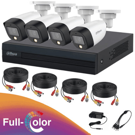 Kit Dahua de 4 canales Full Color de 2 MP Incluye 4 Cam HFW1209CN-LED/DVR Cooper-I con IA Accesorios incluidos