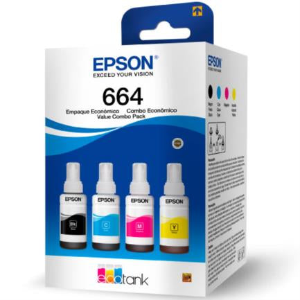 Tinta Epson T664 Pack 4 Pzas Colores Negro/Cian/Magenta/Amarillo