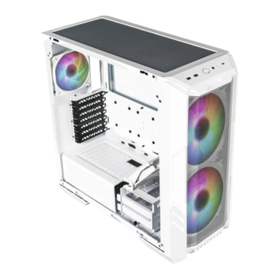 Gabinete Gamer Cooler Master MasterBox HAF 500 Media Torre ITX mATX ATX 4xFan RGB Cristal Templado Blanco