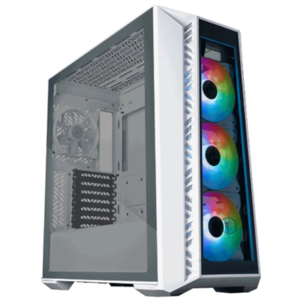 Gabinete Gamer Cooler Master MasterBox MB520 Mid Tower ATX mATX ITX Vidrio Templado 3xFan ARGB Color Blanco Sin Fuente