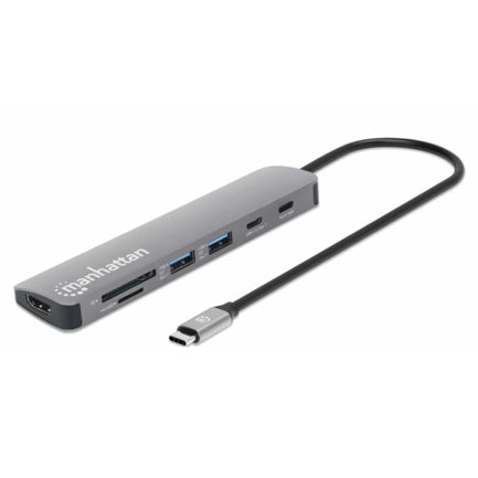 Docking USB-C Manhattan 7 puertos HDMI 2xUSB-A USB-C Datos PD Lector