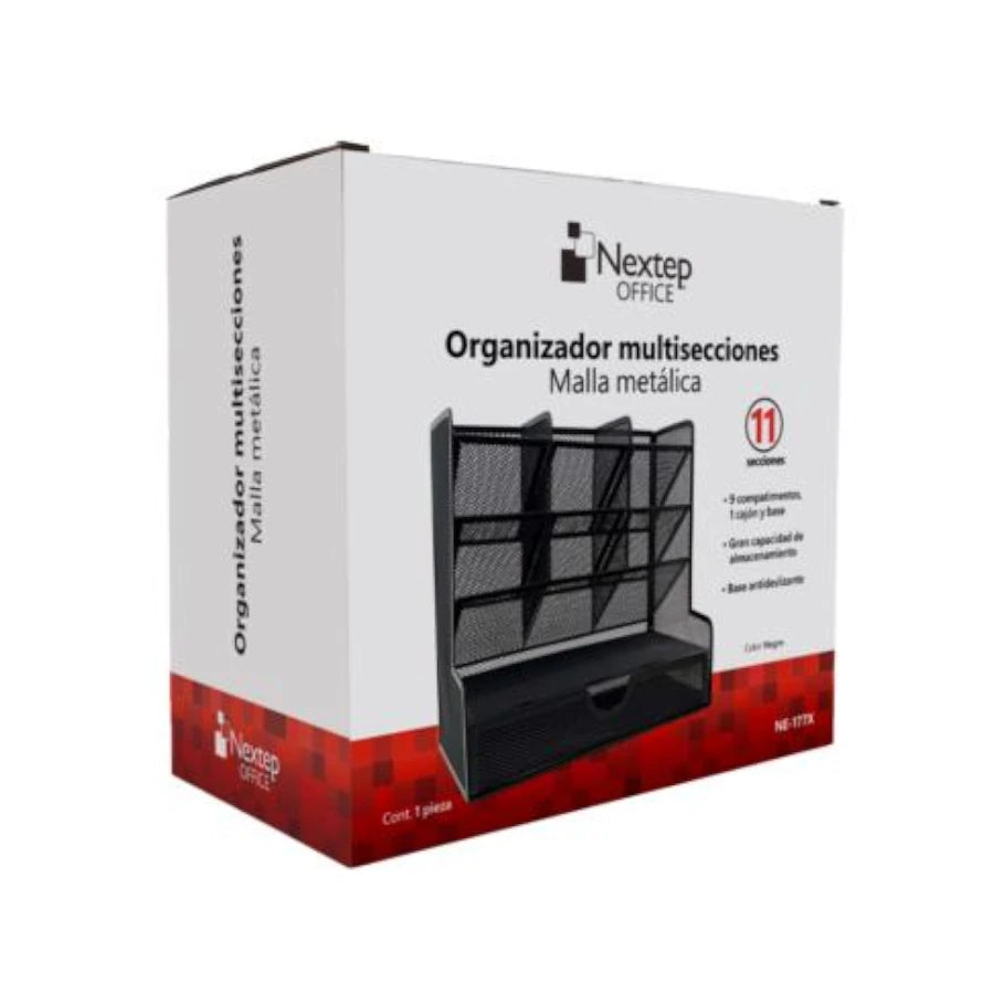 Organizador Nextep Malla Metalica para Escritorio Multi Secciones con Cajon