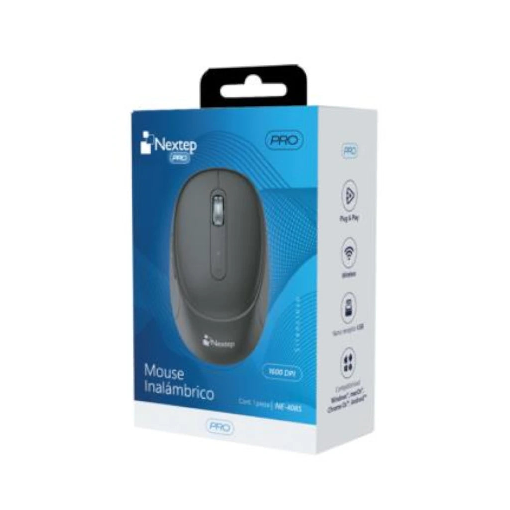 Mouse Nextep Pro Inalambrico Silencioso 1600 Dpi Usb Color Negro Bateria Incluida