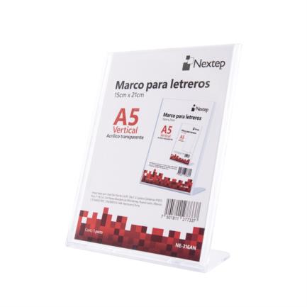 Marco para Letreros Nextep Vertical A5 15.2X20.3cm Acrilico Transparente