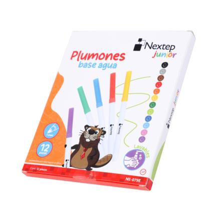 Plumones Nextep Base Agua Lavables Estuche 12 Colores