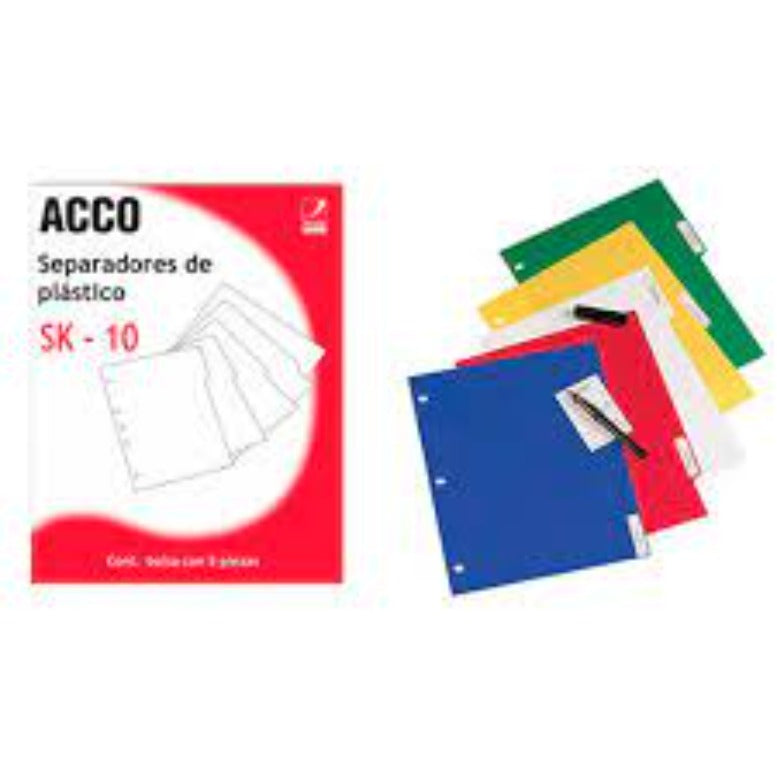 Separador Acco Sk-10 Plastico Carta Surtido 5 Divisiones
