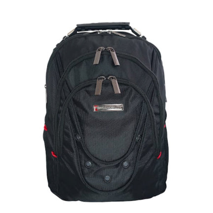 Mochila Swissmobility BEVERIN 17 3 cierres asa de acero reforzada piso de espuma múltiples bolsos internos color negro
