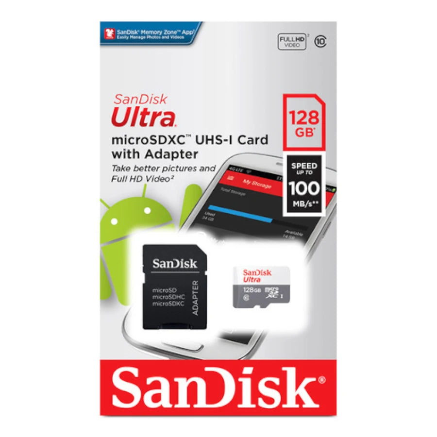 Memoria Micro SD SanDisk Ultra 128GB Micro SDXC UHS-I Clase 10 C/Adaptador Color Gris Blanco SDSQUNR-128G-GN3MA