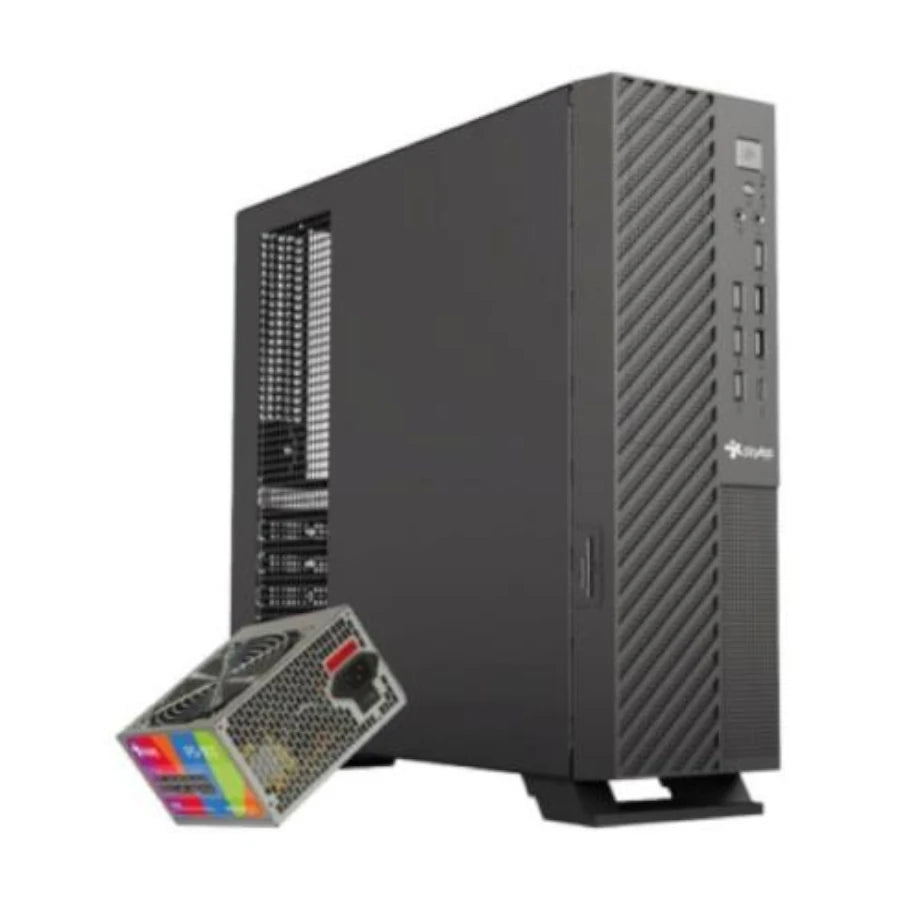 Gabinete Oficina Mince Slim ITX Stylos 4xUSB 2.0 2xUSB 3.0 1xTipo C Puerto 3.5mm con Fuente de Poder 550W