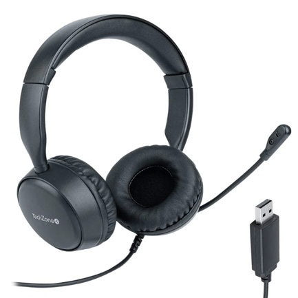 DIADEMA ESTEREO TECHZONE ALAMBRIACA COLOR NEGRO CABLE USB TIENE CON MICROFONO INTEGRADO