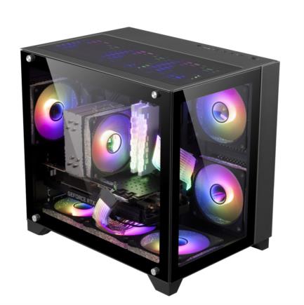 Gabinete Game Factor CSG570 mATX Fishtank Doble Cristal Templado USB 2.0/3.0 120mm Color Negro