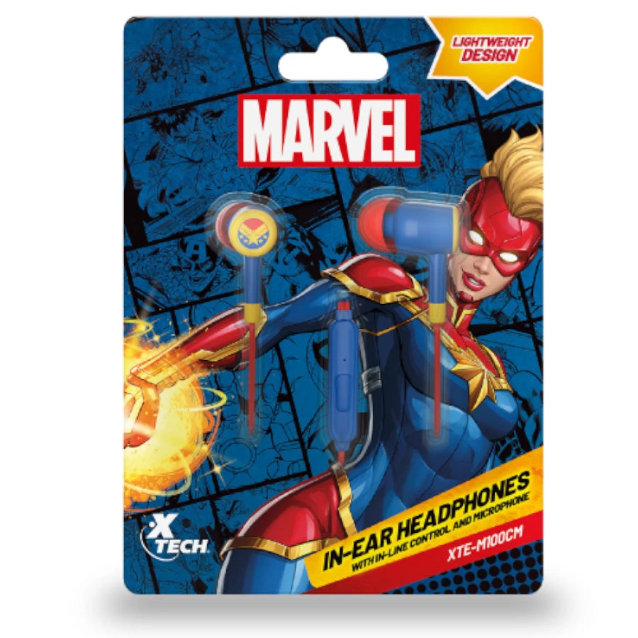Audifonos XTech Cableados 3.5mm Capitan Marvel XTE-M100CM - Factor de forma Intraaural - Color Rojo y azul