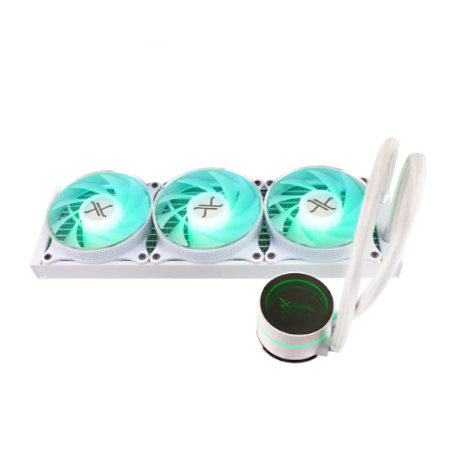 Enfriamiento Liquido Xzeal 360mm Redondo XZ-411 CPU 3Fanx120mm ARGB 3 pines+PWM 4 pines+Seguro INTEL/AMD Blanco