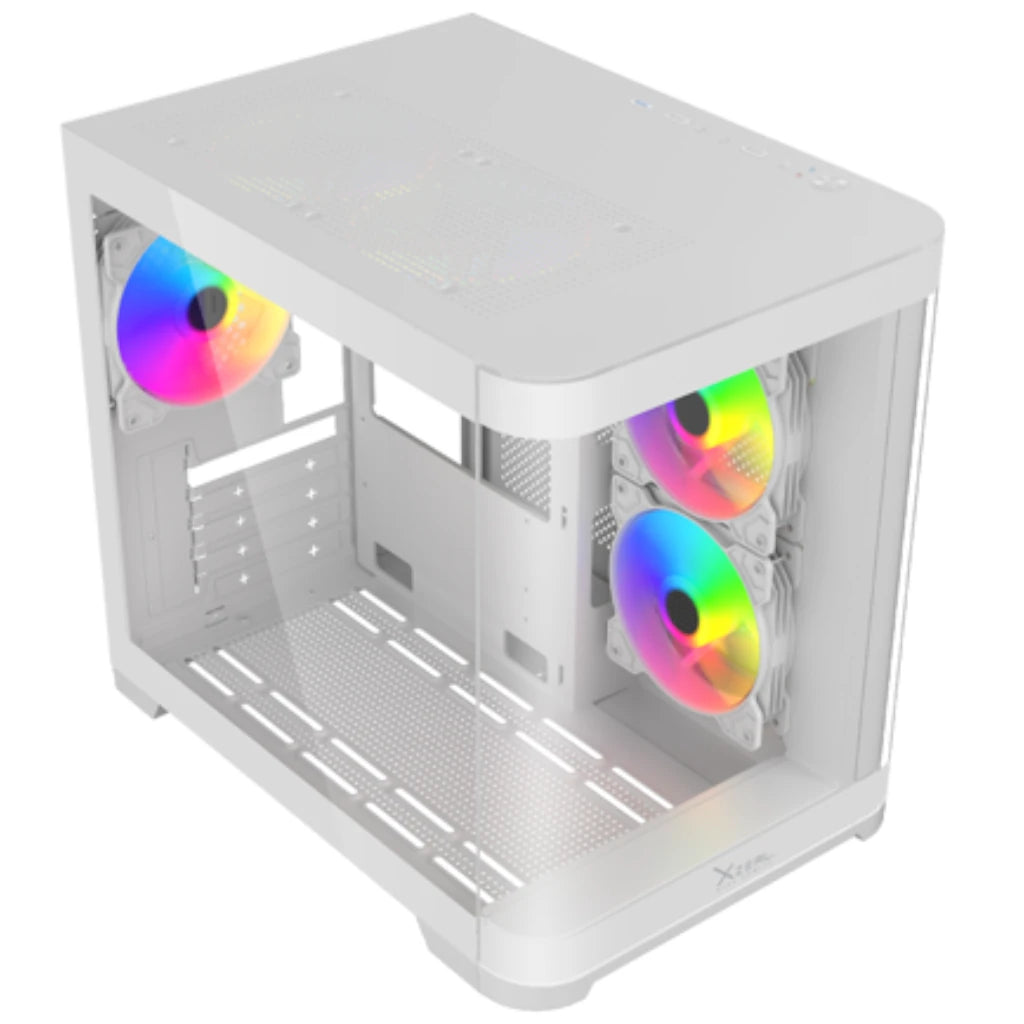 Gabinete Curvo Xzeal M-ATX/ITX 2x USB 2.0 + 1x USB 3.0 + 3.5 mm + 3 Ventiladores RGB Blanco