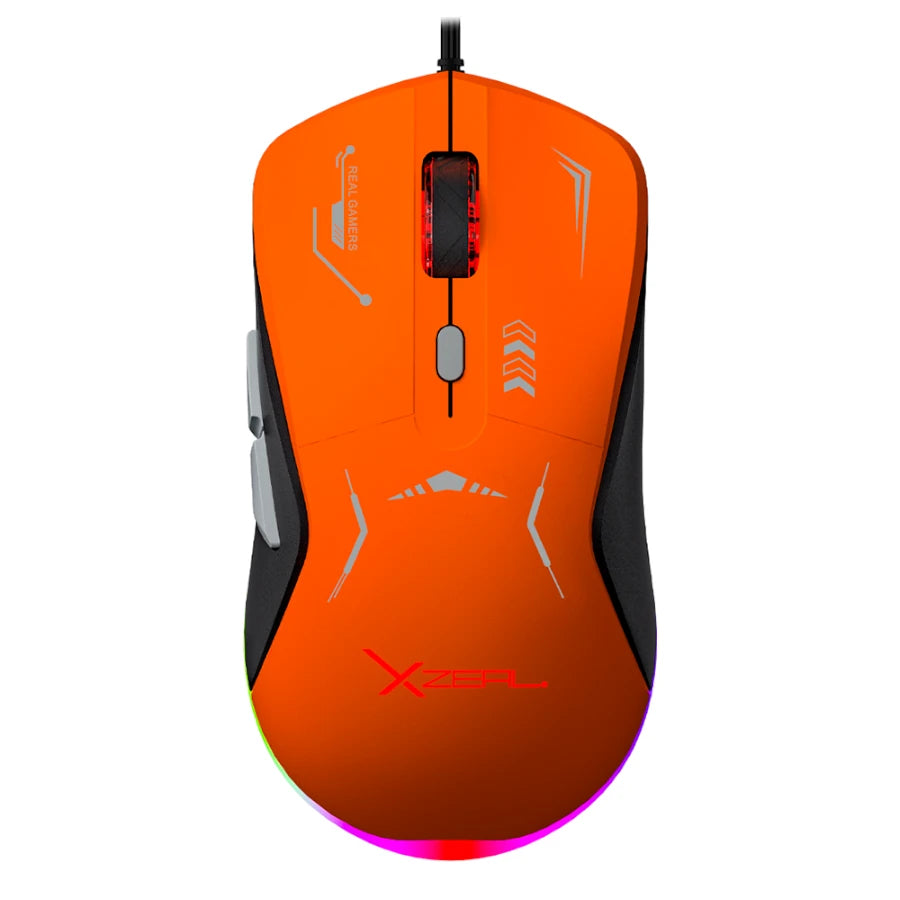 Mouse Gamer XZ-401 RGB 7200 Dpi 6 botones Conexion USB 1.5m Gris-Naranja