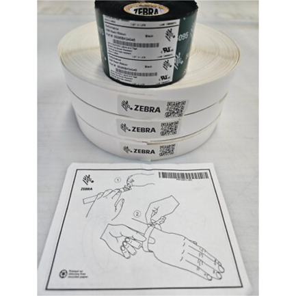 Pulseras Zebra de poliester 1x11 pulg TT Z-Band 4000 Nucleo 3pulg 530pzs/Cja con 3 Rollos + cinta de resina 5095