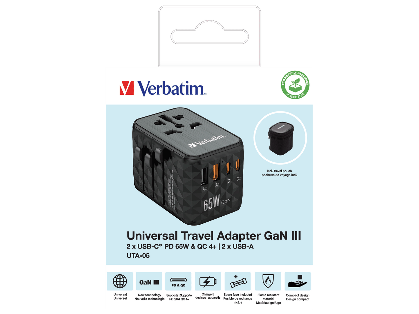 Adaptador Verbatim Universal de viaje UTA-05 GaN III 65 W