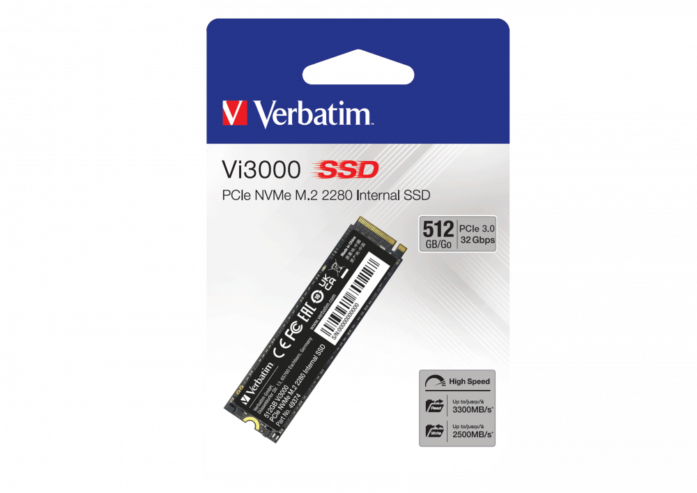 Unidad de Estado Sólido SSD Interno Verbatim Vi7000 PCIe NVMe M.2 2280 de 512GB Lectura 3100/2100 MB/s