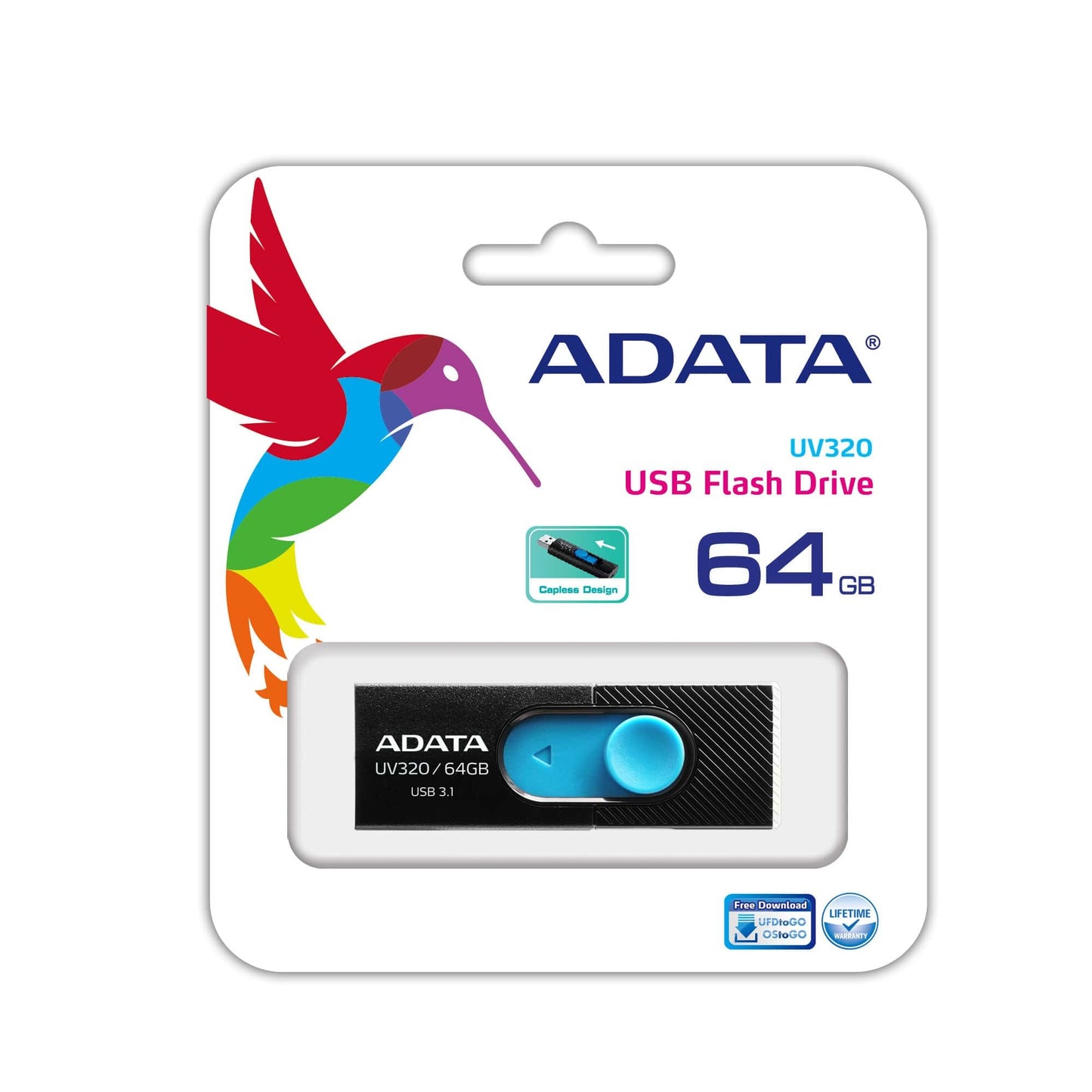 Memoria USB Adata Flash UV320 64GB 3.1 Color Negro-Azul