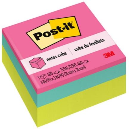 Notas Adhesivas 3M Post It Cubo Neón 3x3 400 Hojas