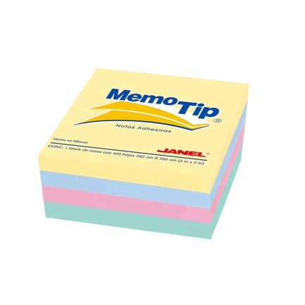 Notas adhesivas janel memo tip mini cubo pastel 2x2 c/400
