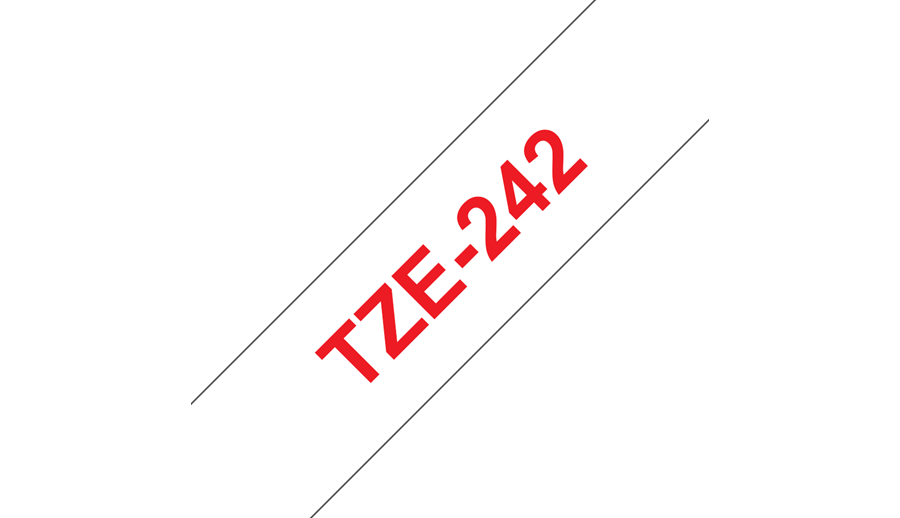 Cinta Brother TZe242 Laminada Texto Rojo Fondo Blanco 18mm