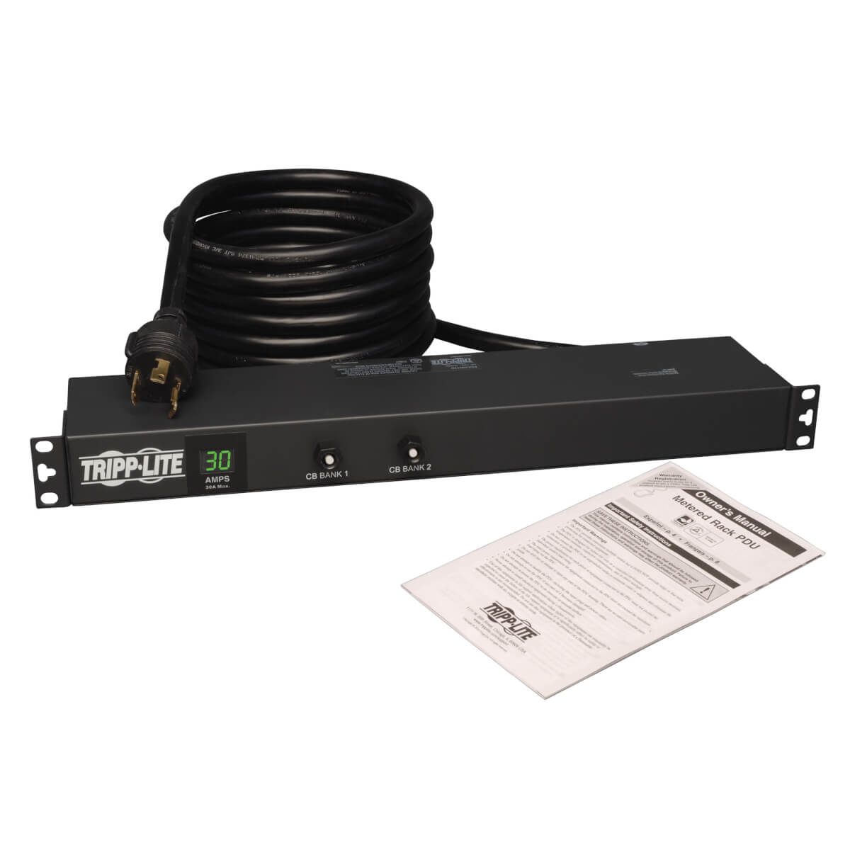 PDU Monofásico Tripp Lite 2.9kW Medidor Digital Local Tomacorrientes 120V L5-30P Cable 4.57m Instalación 1U Rack
