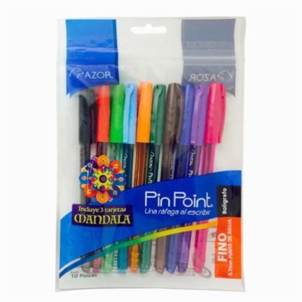 Bolígrafo Pin Point Mandala Punta Fina 0.7mm Colores Surtidos C/10 Pzas