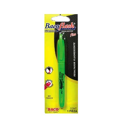Resaltador bacoflash delgado verde pqte/10