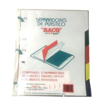 Separador Baco Plástico 5 Divisiones Oficio Colores