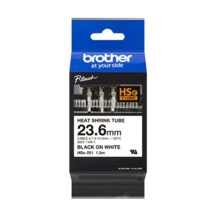 Cinta Brother HSE251 Termorretráctil Ancho 23.6mm Texto Negro Sobre Fondo Blanco